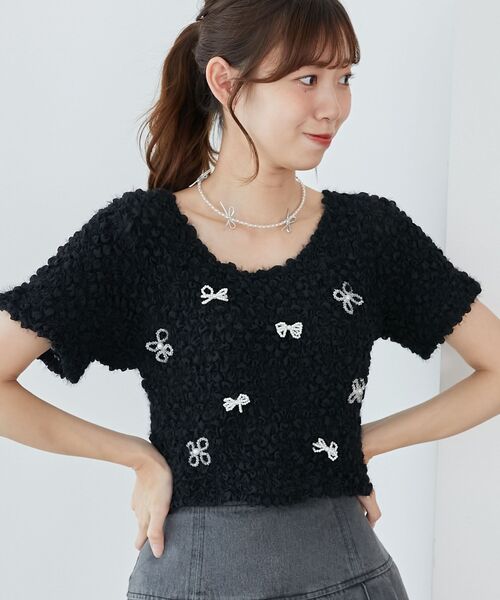 MAJESTIC LEGON(マジェスティックレゴン)の「アソートビジューシャーリングT(Tシャツ/カットソー・レディース・ブラック/アイボリー/ベージュ・MEDIUM)」の21枚目の写真