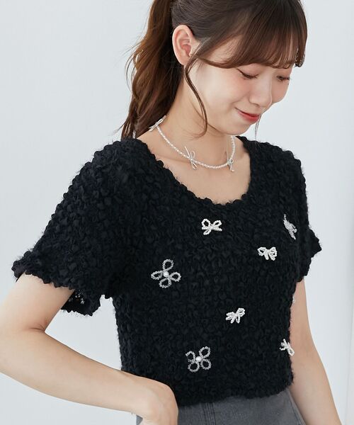 MAJESTIC LEGON(マジェスティックレゴン)の「アソートビジューシャーリングT(Tシャツ/カットソー・レディース・ブラック/アイボリー/ベージュ・MEDIUM)」の22枚目の写真