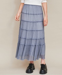 配色メロー楊柳ティアードスカート
