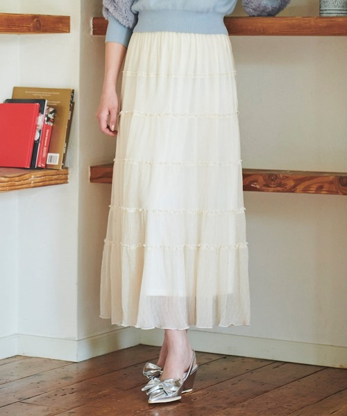 31 Sons de mode（トランテアン　ソン　ドゥ　モード）の「配色メロー楊柳ティアードスカート（スカート・レディース・サックスブルー/クリーム/ダークブラウン・フリー）」の3枚目の写真
