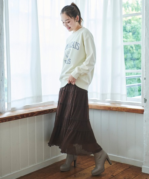 31 Sons de mode（トランテアン　ソン　ドゥ　モード）の「配色メロー楊柳ティアードスカート（スカート・レディース・サックスブルー/クリーム/ダークブラウン・フリー）」の8枚目の写真