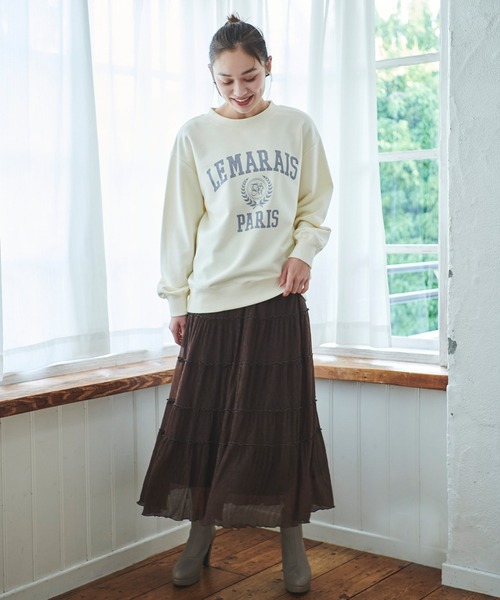 31 Sons de mode（トランテアン　ソン　ドゥ　モード）の「配色メロー楊柳ティアードスカート（スカート・レディース・サックスブルー/クリーム/ダークブラウン・フリー）」の9枚目の写真
