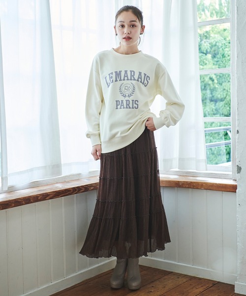 31 Sons de mode（トランテアン　ソン　ドゥ　モード）の「配色メロー楊柳ティアードスカート（スカート・レディース・サックスブルー/クリーム/ダークブラウン・フリー）」の12枚目の写真