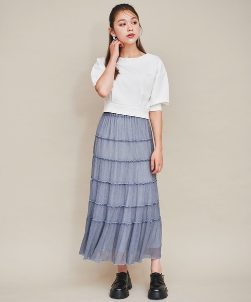 31 Sons de mode（トランテアン　ソン　ドゥ　モード）の「配色メロー楊柳ティアードスカート（スカート・レディース・サックスブルー/クリーム/ダークブラウン・フリー）」の21枚目の写真