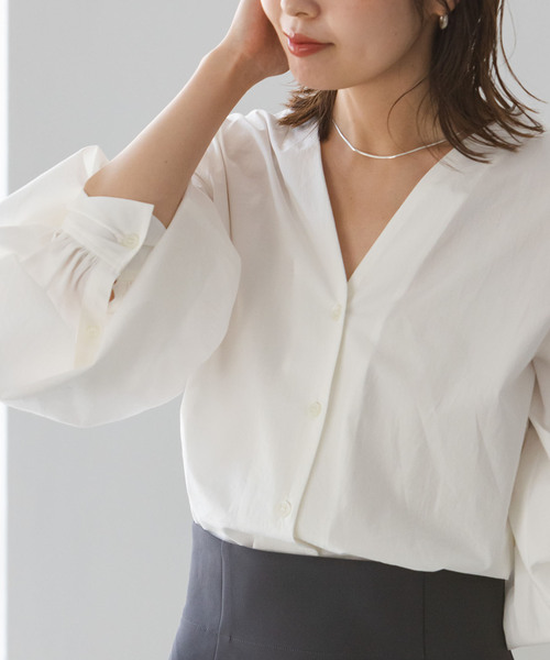 Noble（ノーブル）の「【My Policy Shirt】ウォッシュドコットンボリュームスリーブシャツ（シャツ/ブラウス・レディース・ピンク系その他/ホワイト・FREE）」の4枚目の写真