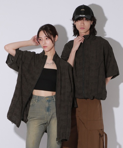 Anui（アニュイ）の「【UNISEX】レースジャガードシャツブルゾン（シャツ/ブラウス・レディース・アイボリー/ブラック/チャコール・MEDIUM/LARGE）」の2枚目の写真