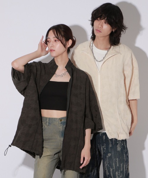 Anui（アニュイ）の「【UNISEX】レースジャガードシャツブルゾン（シャツ/ブラウス・レディース・アイボリー/ブラック/チャコール・MEDIUM/LARGE）」の4枚目の写真