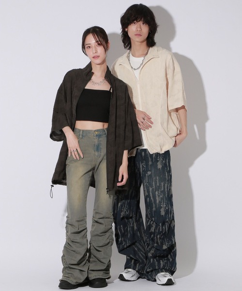 Anui（アニュイ）の「【UNISEX】レースジャガードシャツブルゾン（シャツ/ブラウス・レディース・アイボリー/ブラック/チャコール・MEDIUM/LARGE）」の5枚目の写真