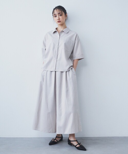 THE SHOP TK (ザ ショップ ティーケー )の「◆【ワンピ―ス風/スタイルUP】シャツ×パンツセットアップ/洗濯機OK(セットアップ・レディース・スミクロ/ベージュ系その他6・12/13)」の4枚目の写真