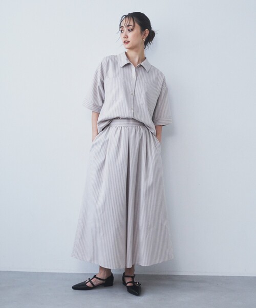 THE SHOP TK (ザ ショップ ティーケー )の「◆【ワンピ―ス風/スタイルUP】シャツ×パンツセットアップ/洗濯機OK(セットアップ・レディース・スミクロ/ベージュ系その他6・12/13)」の6枚目の写真