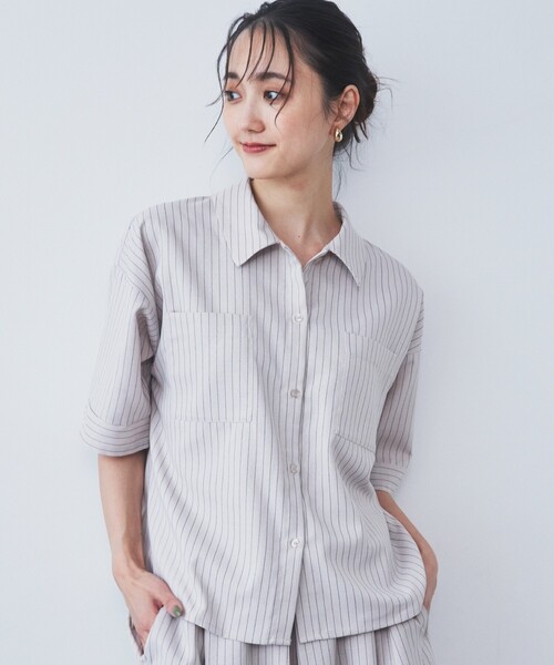 THE SHOP TK (ザ ショップ ティーケー )の「◆【ワンピ―ス風/スタイルUP】シャツ×パンツセットアップ/洗濯機OK(セットアップ・レディース・スミクロ/ベージュ系その他6・12/13)」の7枚目の写真