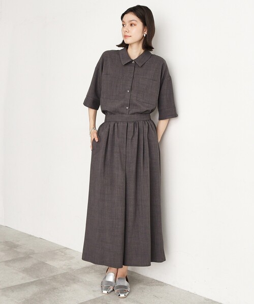 THE SHOP TK (ザ ショップ ティーケー )の「◆【ワンピ―ス風/スタイルUP】シャツ×パンツセットアップ/洗濯機OK(セットアップ・レディース・スミクロ/ベージュ系その他6・12/13)」の3枚目の写真