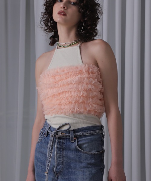 ブラウス シャツ (CREOLME)チュールフリルベアトップ レディース CREOLME（クレオルム）の「(CREOLME)チュールフリルベアトップ