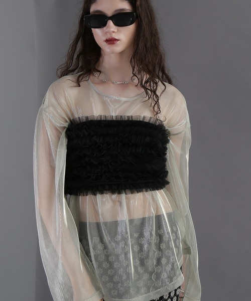 ブラウス シャツ (CREOLME)チュールフリルベアトップ レディース CREOLME（クレオルム）の「(CREOLME)チュールフリルベアトップ
