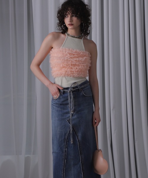 ブラウス シャツ (CREOLME)チュールフリルベアトップ レディース CREOLME（クレオルム）の「(CREOLME)チュールフリルベアトップ