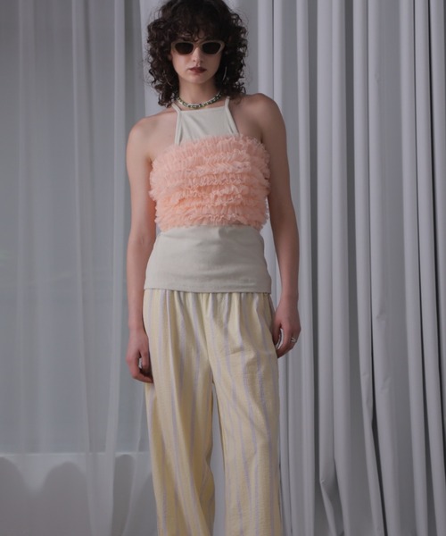 ブラウス シャツ (CREOLME)チュールフリルベアトップ レディース CREOLME（クレオルム）の「(CREOLME)チュールフリルベアトップ