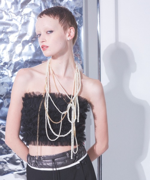 ブラウス シャツ (CREOLME)チュールフリルベアトップ レディース CREOLME（クレオルム）の「(CREOLME)チュールフリルベアトップ