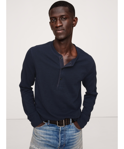 Banana Republic（バナナリパブリック）の「スラブ ダブルニット ヘンリーTシャツ（Tシャツ/カットソー・メンズ・ブラック/アイボリー/ネイビー・XL/S/M/L）」の6枚目の写真