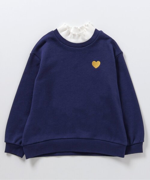 apres les cours(アプレレクール)の「ハート刺繍レイヤードトレーナー(スウェット・キッズ・ピンク/グリーン/オレンジ/ネイビー/グレー・140/130/120/110/100/90/80)」の4枚目の写真