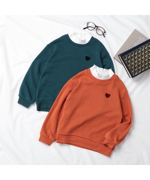 apres les cours(アプレレクール)の「ハート刺繍レイヤードトレーナー(スウェット・キッズ・ピンク/グリーン/オレンジ/ネイビー/グレー・140/130/120/110/100/90/80)」の17枚目の写真