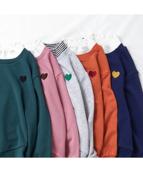 apres les cours(アプレレクール)の「ハート刺繍レイヤードトレーナー(スウェット・キッズ・ピンク/グリーン/オレンジ/ネイビー/グレー・140/130/120/110/100/90/80)」の18枚目の写真
