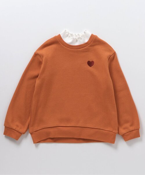 apres les cours(アプレレクール)の「ハート刺繍レイヤードトレーナー(スウェット・キッズ・ピンク/グリーン/オレンジ/ネイビー/グレー・140/130/120/110/100/90/80)」の6枚目の写真