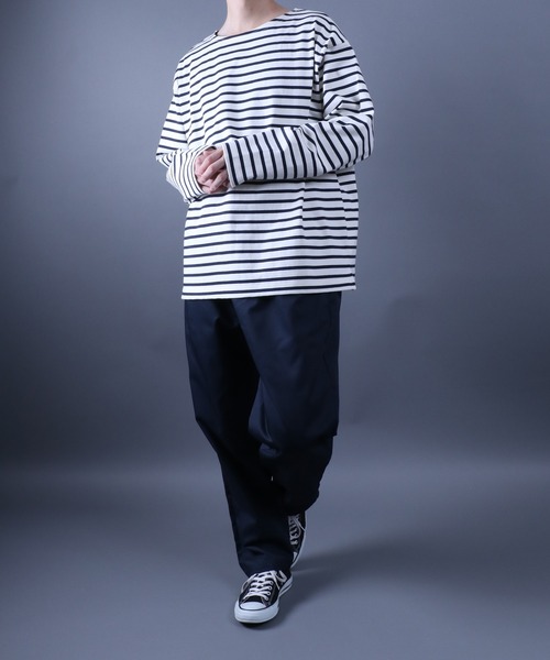 ANPAS（アンパス）の「11oz Ultra Heavy Weight Wide Silhouette Basque T-Shirt/11オンス ウルトラヘビーウェイト バスクTシャツ 長袖Tシャツ ロンT オーバーサイズ ワイドシルエット（Tシャツ/カットソー・メンズ・ホワイト/ホワイト×ネイビー/ブラック/ブラック×ホワイト/ネイビー/ネイビー×ホワイト・L/M）」の21枚目の写真