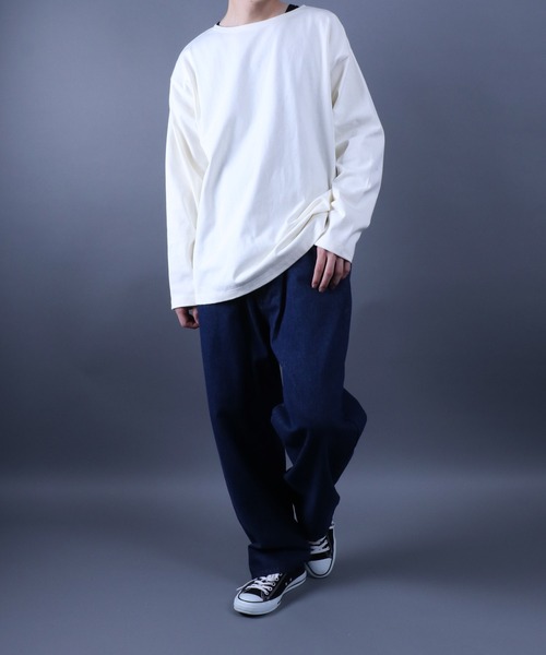 ANPAS（アンパス）の「11oz Ultra Heavy Weight Wide Silhouette Basque T-Shirt/11オンス ウルトラヘビーウェイト バスクTシャツ 長袖Tシャツ ロンT オーバーサイズ ワイドシルエット（Tシャツ/カットソー・メンズ・ホワイト/ホワイト×ネイビー/ブラック/ブラック×ホワイト/ネイビー/ネイビー×ホワイト・L/M）」の20枚目の写真