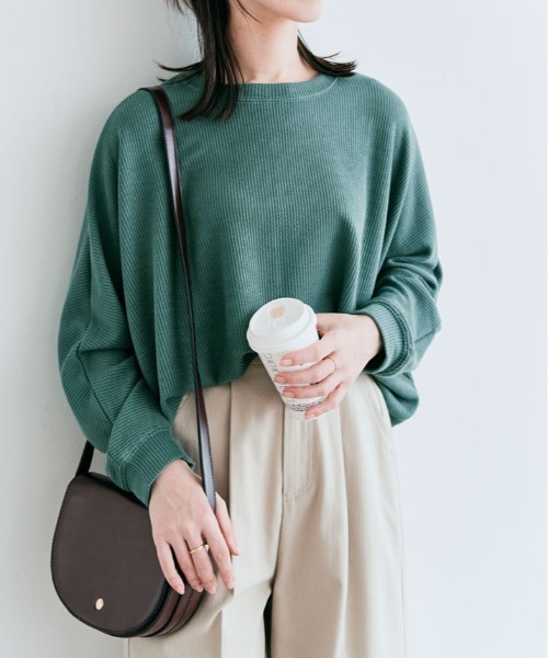 kirakiraShop（キラキラショップ）の「コットン ストレッチ ドルマン ロング トップス（Tシャツ/カットソー・レディース・ピンク系その他/ブラック系その他/ダークグリーン/ライトグレー/ブルー系その他・FREE）」の3枚目の写真