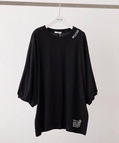 NAO（ナオ）の「ネックワンポイント７分袖Ｔシャツ（Tシャツ/カットソー・レディース・オートミール/ブラック/グレイッシュベージュ・FREE）」の2枚目の写真