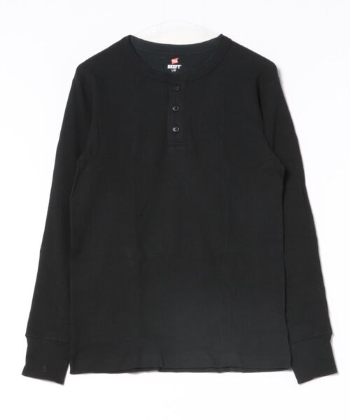 HANES（ヘインズ）の「【HANES/ヘインズ】BEEFYサーマルリブヘンリーネックTシャツ HM4-S104（Tシャツ/カットソー・メンズ・ホワイト/ブラック・SMALL/X-LARGE/LARGE/MEDIUM）」の2枚目の写真