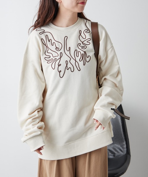 NUNIFE（ユニフィー）の「【UNISEX】コード刺繍スウェット（パーカー・レディース・アイボリー/スミクロ/オートミール・FREE）」の22枚目の写真