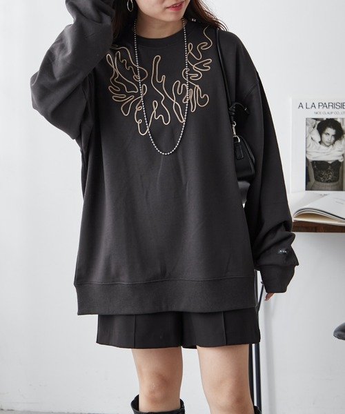 NUNIFE（ユニフィー）の「【UNISEX】コード刺繍スウェット（パーカー・レディース・アイボリー/スミクロ/オートミール・FREE）」の6枚目の写真