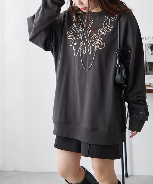 NUNIFE（ユニフィー）の「【UNISEX】コード刺繍スウェット（パーカー・レディース・アイボリー/スミクロ/オートミール・FREE）」の7枚目の写真