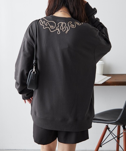 NUNIFE（ユニフィー）の「【UNISEX】コード刺繍スウェット（パーカー・レディース・アイボリー/スミクロ/オートミール・FREE）」の9枚目の写真