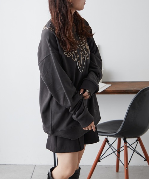 NUNIFE（ユニフィー）の「【UNISEX】コード刺繍スウェット（パーカー・レディース・アイボリー/スミクロ/オートミール・FREE）」の12枚目の写真