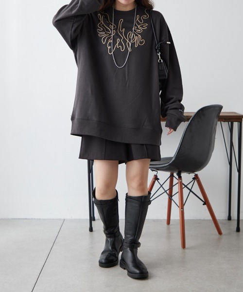 NUNIFE（ユニフィー）の「【UNISEX】コード刺繍スウェット（パーカー・レディース・アイボリー/スミクロ/オートミール・FREE）」の13枚目の写真