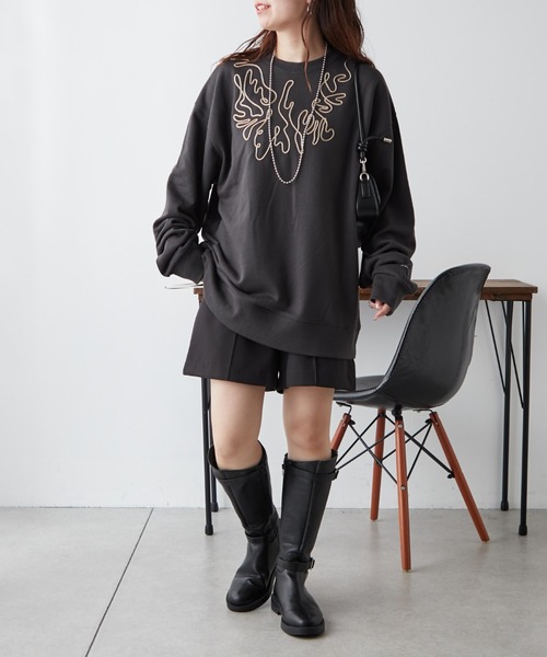 NUNIFE（ユニフィー）の「【UNISEX】コード刺繍スウェット（パーカー・レディース・アイボリー/スミクロ/オートミール・FREE）」の14枚目の写真
