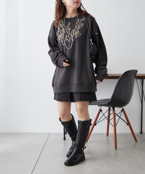 NUNIFE（ユニフィー）の「【UNISEX】コード刺繍スウェット（パーカー・レディース・アイボリー/スミクロ/オートミール・FREE）」の16枚目の写真