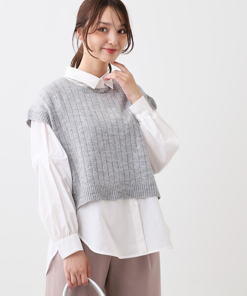 Reflect(リフレクト)の「◆【E‐QUALITY/手洗い可/セットアイテム/単品使いも可能】ニットベスト+シャツ(その他トップス・レディース・アイボリー/ブラック/ブルーグリーン/ライトグレー・09/11)」の4枚目の写真