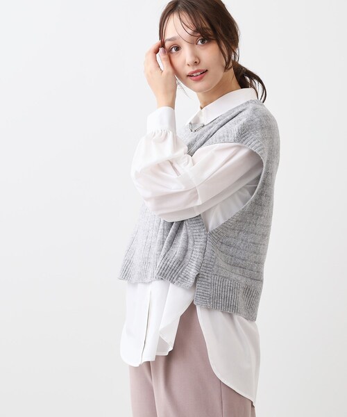 Reflect(リフレクト)の「◆【E‐QUALITY/手洗い可/セットアイテム/単品使いも可能】ニットベスト+シャツ(その他トップス・レディース・アイボリー/ブラック/ブルーグリーン/ライトグレー・09/11)」の14枚目の写真