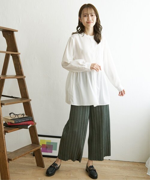 ikka(イッカ)の「【親子コーデ】スエードライクプリーツワイドパンツ(その他パンツ・レディース・グリーン/オフホワイト・L/M)」の14枚目の写真