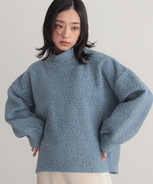 n'OrLABEL（ノアールレーベル）の「ブークレハイネックカットプルオーバー（ニット/セーター・レディース・ブラック/グレイッシュブルー・FREE）」の9枚目の写真