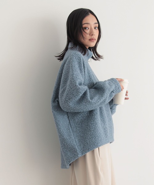 n'OrLABEL（ノアールレーベル）の「ブークレハイネックカットプルオーバー（ニット/セーター・レディース・ブラック/グレイッシュブルー・FREE）」の7枚目の写真