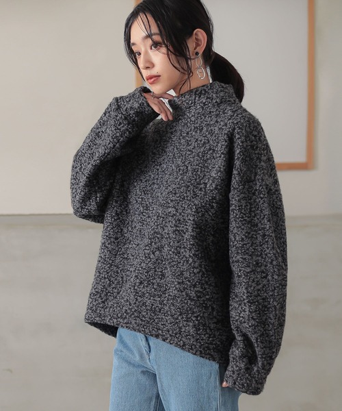 n'OrLABEL（ノアールレーベル）の「ブークレハイネックカットプルオーバー（ニット/セーター・レディース・ブラック/グレイッシュブルー・FREE）」の3枚目の写真