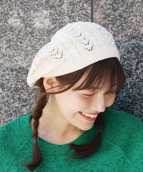 チチカカ(チチカカ)の「コットンレーシーベレー(ハンチング/ベレー帽・レディース・マスタード/ブラック/アイボリー/グリーン・FREE)」の1枚目の写真