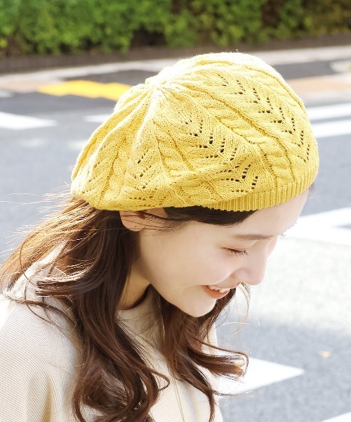 チチカカ(チチカカ)の「コットンレーシーベレー(ハンチング/ベレー帽・レディース・マスタード/ブラック/アイボリー/グリーン・FREE)」の4枚目の写真