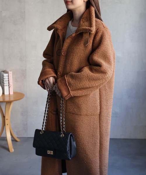 セール】シングルブレスト テディベアコート /ムートンタッチ/冬