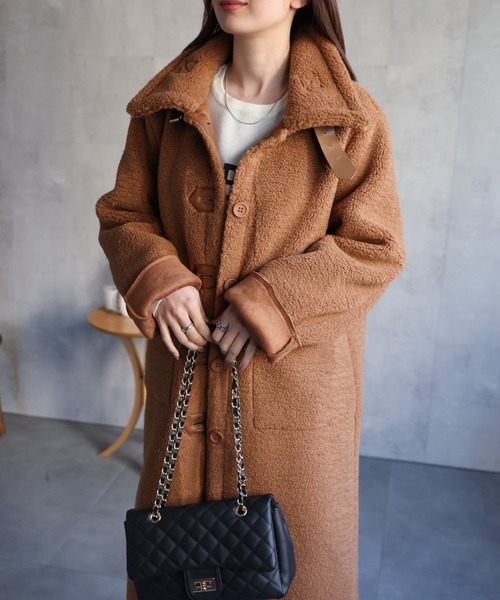 セール】シングルブレスト テディベアコート /ムートンタッチ/冬