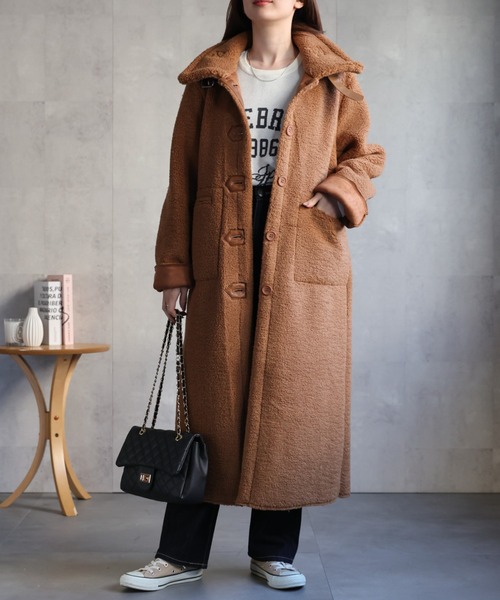 セール】シングルブレスト テディベアコート /ムートンタッチ/冬